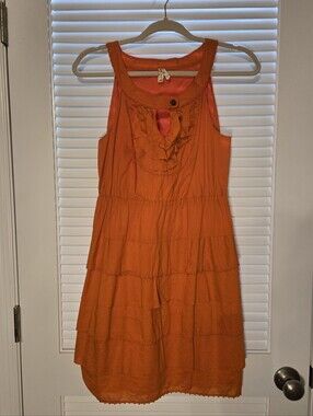 Maeve Anthropologie Sz 6 Cotton Terasina Ruffled Orange Dress